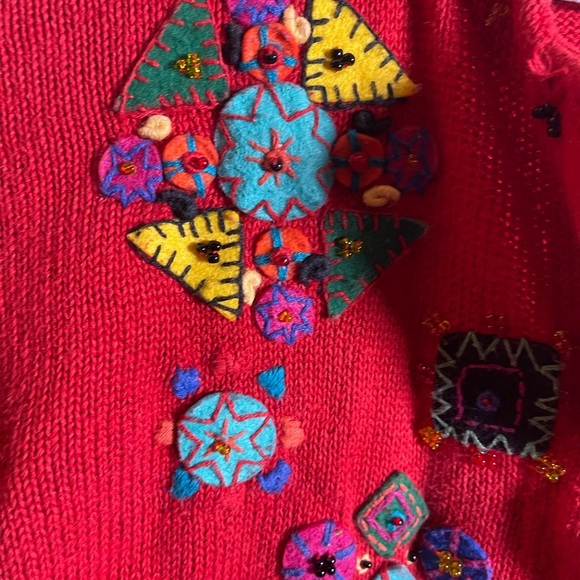 ELEMENTS Women’s button down cardigan sz L fun patchwork colorful beaded - Picture 5 of 8